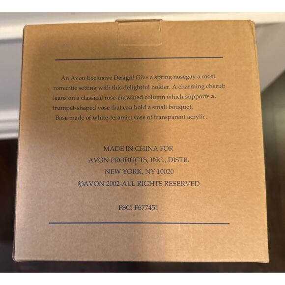 New AVON 2002 Beautiful Vintage Cherub Vase w/ Rose Design Gift Decoration NIB - Picture 6 of 8